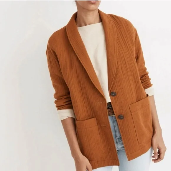 Madewell Lightspun Dorset relaxed fit shawl collar Blazer, Orange, M - Picture 2 of 14